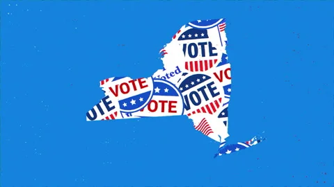 New York Map with Vote Pattern on Blue Background 스톡 동영상 347170429