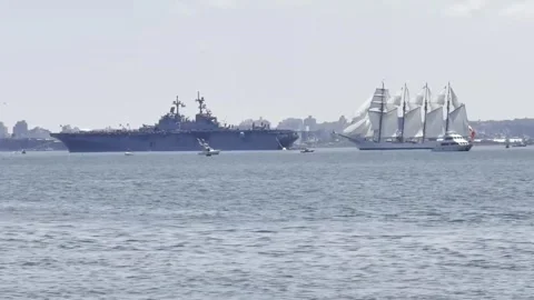 New York marks US Independence Day with naval parade and air display, Nueva York Video stock 338258275