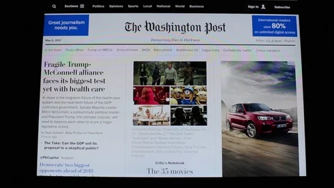 New York - May 06, 2017: The Washington Post online newspaper browsing on tablet Stock Footage 80004281