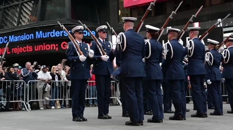 NEW YORK, MAY 2015, US Coast Guard Ceremonial Honor Guard On Times Square Stock Footage 56898491