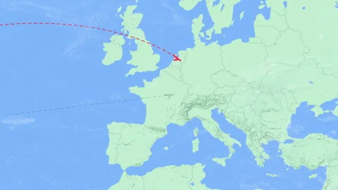 New York to Munich Flight Path Map Animation - USA to Germany Stock Footage 326070400