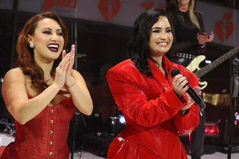  NEW YORK, NY- JANUARY 31: Francia Raisa and Demi Lovato performs at the 2... Stock Photos
