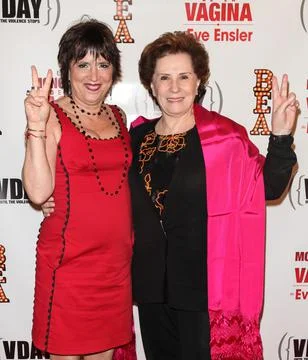 NEW YORK, NY - MAY 18: Eve Ensler and Sandra Fuentes attend 'Los Monologos de la Stock Photos