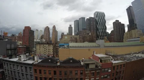 New York NYC Hell's Kitchen midtown timelapse storm moving in Hearst Building Stock Footage 61863806