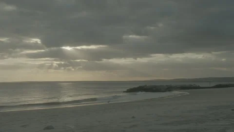 New York Ocean, Beach waves at early sunset, wides, Raw Uncolored Stock Footage 171601854