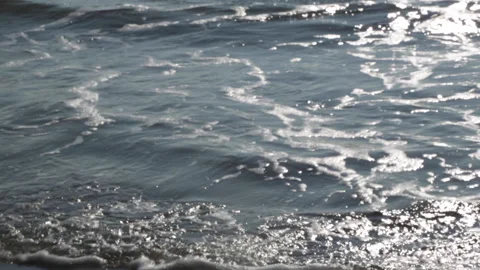 New York Ocean, Beach waves overhead Pan up, seagulls and boat, Uncolored Stock Footage 171640792