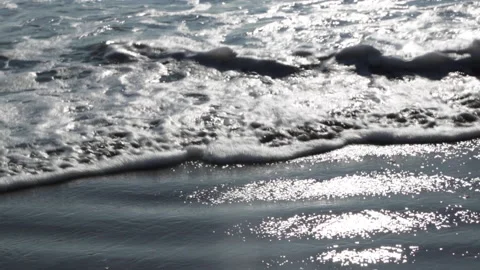 New York Ocean, Beach waves slow Pan up, swimmer and seagulls flying, Uncolored Stock Footage 171640824