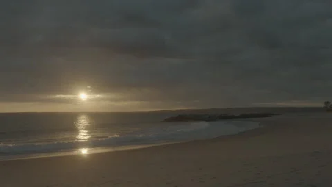 New York Ocean sunset waves, Wides pan left and right, Raw Uncolored Stock Footage 171626818