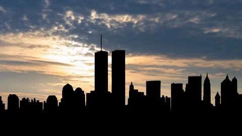 New York: Original World Trade Center with Twin Towers, Time Lapse at Sunrise Stock Footage