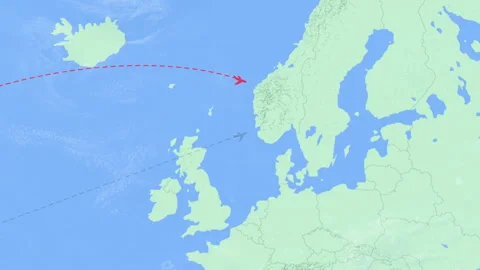 New York to Oslo Flight Path Map Animation - USA to Norway Stock Footage 326070442