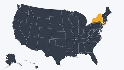 New York Raised in 3D on US Election Map Teal and Amber Highlight, White Stock Illustration