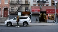 New York Skateboarder Riding Through Empty St Marks Street Coronavirus Stock Footage