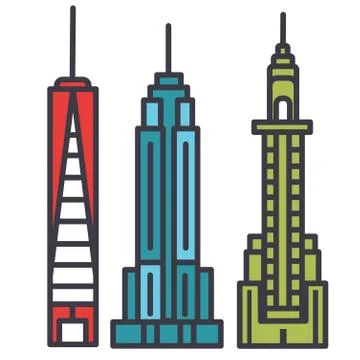 New york skyline flat line illustration, concept vector isolated icon 库存插图