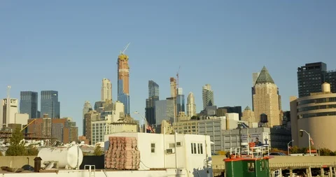 New York Skyline With Impressive Massive Skyscrapers From A Highway In NYC. Stock Footage 112203674