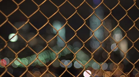 New York skyline through a chain-link fence Stock Footage 44281928