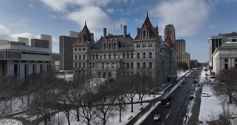 New York State Capitol Building in Winter I. Stock Footage 302824483