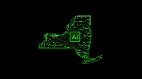 New York State Map AI Chipset Technology Opener Stock Footage 337093150
