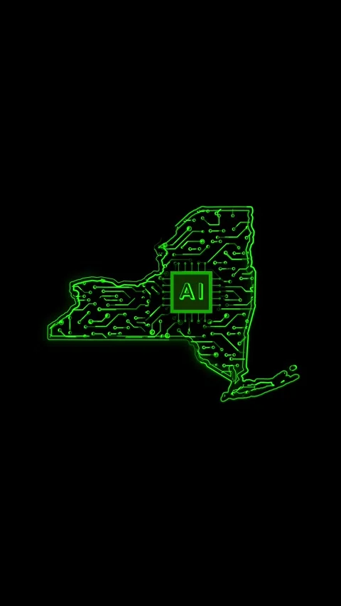 New York State Map AI Chipset Technology Opener 스톡 동영상 337184375