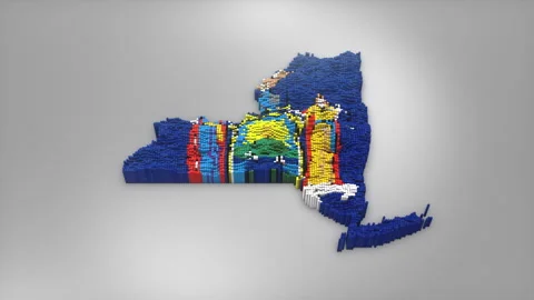 New York State Map with Flag Intro Background Stock Footage 315166313