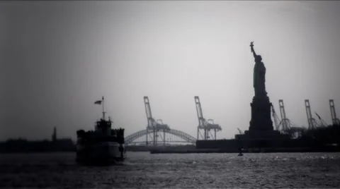 New York-Statue of Liberty BW Stock Footage