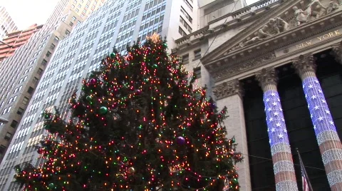 New York stock exchange and Christmas tree. Stock Footage
