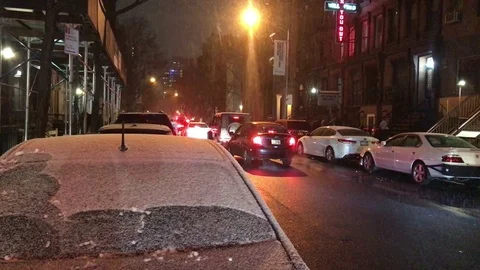 New York Street in the snow Stock Footage