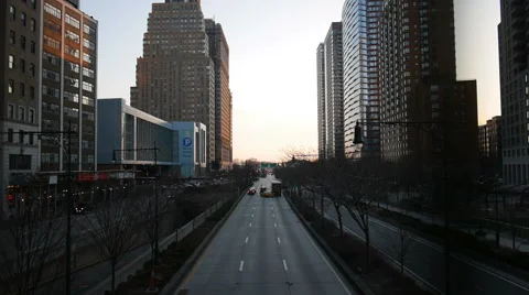 New York street with taxi at sunset Stock Footage