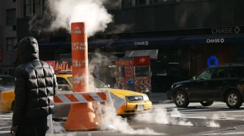 New York street with vent fumes Stock Footage 66440407