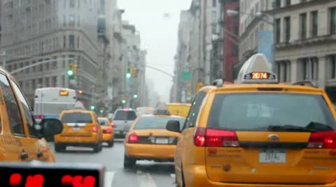 New York streets and Flat Iron building - shot from moving taxi Stock Footage 11799085
