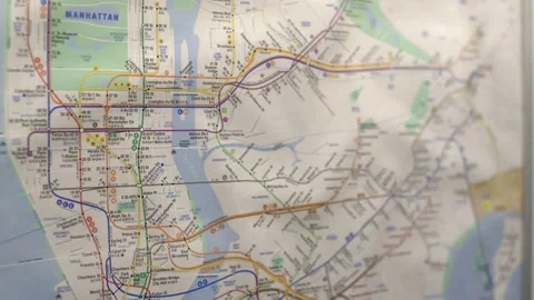 New York Subway map in Subway car. NYC public transit map 스톡 동영상 200799807