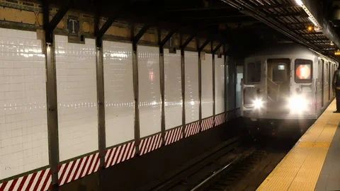 New York subway pulling into station Stock Footage 113235353