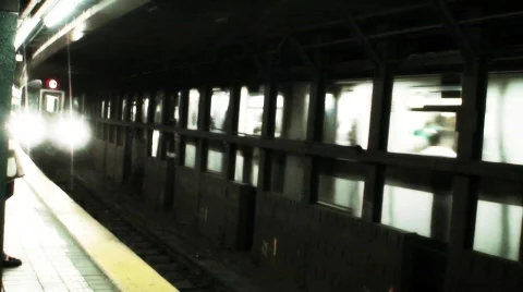 New York Subway Train Arrival Rush Hour Business Commuters Stock-Footage 236366