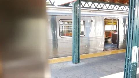 New York subway train, inside metropolitan wagon. United States metro transport Stock Footage 287944691