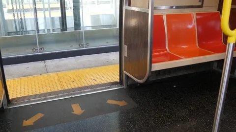 New York subway train, inside metropolitan wagon. United States metro transport Stock Footage 288794096