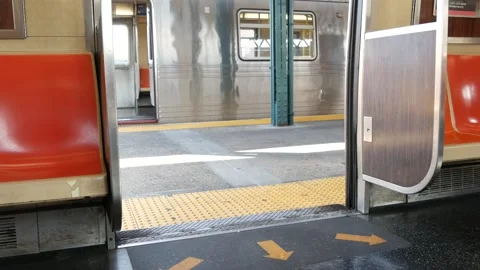 New York subway train, inside metropolitan wagon. United States metro transport Stock Footage 300428043