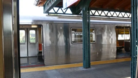 New York subway train, inside metropolitan wagon. United States metro transport Stock Footage 305666595