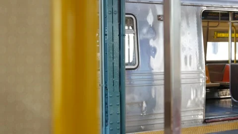 New York subway train, inside metropolitan wagon. United States metro transport Stock Footage 318908986