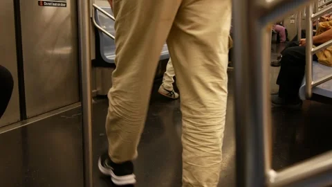 New York subway train, inside metropolitan wagon. United States metro transport Stock Footage 320379945