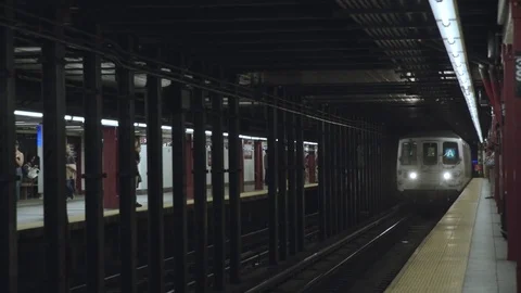 New York Subway train A pulling into the station  Stock Footage 79848377