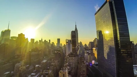New York Sunrise from New Yorker Hotel Stock Footage