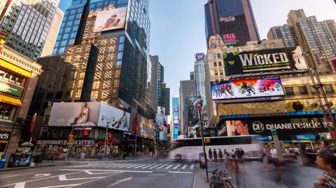 New York Times Square Motion timelapse People and cars Many billboards Stock Footage 60670645