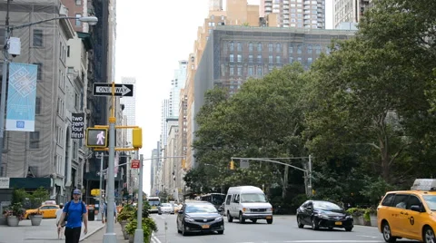 New York Traffic Intersection 5th Avenue View People Crossing Traffic Taxi Cars Stock Footage 59910519