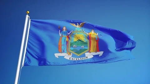 New york (U.S. state) flag in slow motion seamlessly looped with alpha Stock Footage 70006019
