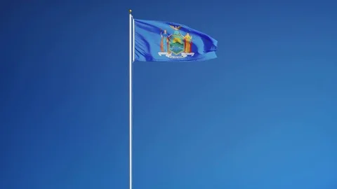 New york (U.S. state) flag in slow motion seamlessly looped with alpha Stock Footage 70006347