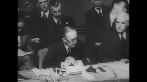 NEW YORK, USA - 1946: delegate takes notes at the Security Council Stock Footage 339168487