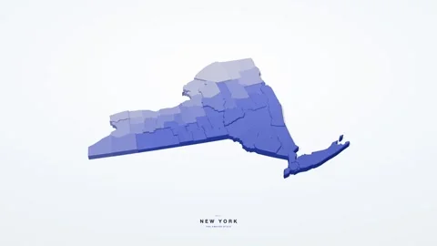 New York USA 3D isometric state map with county borders rotating on a clean Stock Footage 340404596