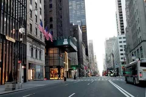 New York, USA - April 2020. The deserted streets of central New York during t Stock Photos