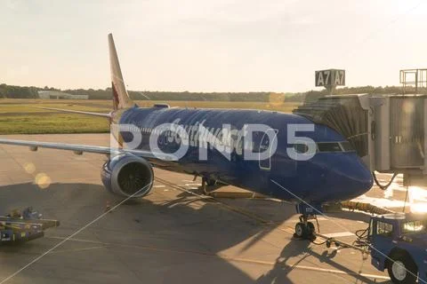 New York, USA - Circa 2018: Southwest airlines Boeing 737 airplane at terminal Stock Photos