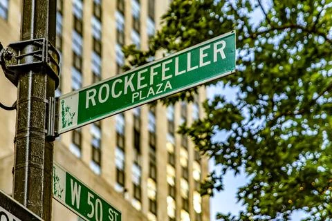 New York, USA; May 31, 2023: Photograph of the sign of the famous Rockefeller Stock-Fotos