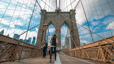 New York, USA - October 9, 2016: TimeLapse - Brooklyn Bridge Stock Footage